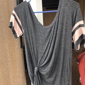 Grey and pink stripped sleeved tshirt